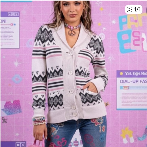 Y2K Vintage Triple Five Soul button-down cardigan sweater 100% cotton size S - Picture 3 of 3